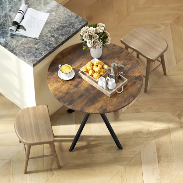 Ronde Keukentafel, 80 Cm, Compact Tafelblad, Spaanplaat, Metaal, Rustiek bruin