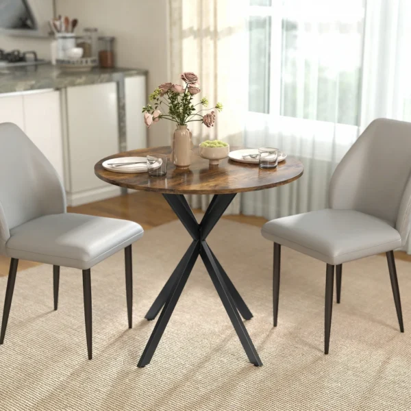 Ronde Keukentafel, 80 Cm, Compact Tafelblad, Spaanplaat, Metaal, Rustiek bruin