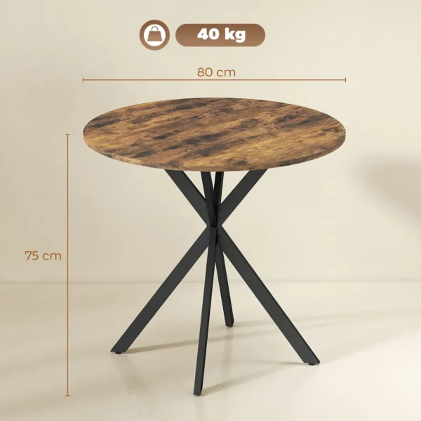Ronde Keukentafel, 80 Cm, Compact Tafelblad, Spaanplaat, Metaal, Rustiek bruin