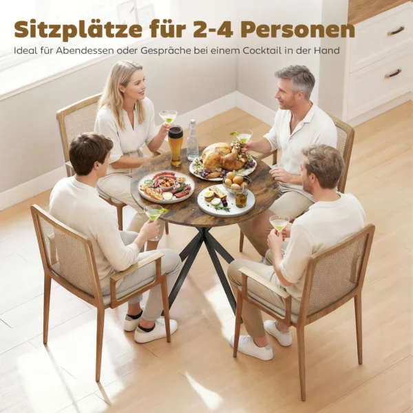Ronde Keukentafel, 80 Cm, Compact Tafelblad, Spaanplaat, Metaal, Rustiek bruin