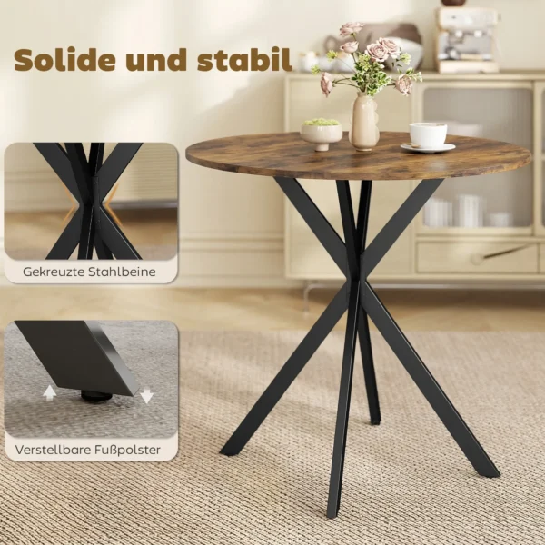 Ronde Keukentafel, 80 Cm, Compact Tafelblad, Spaanplaat, Metaal, Rustiek bruin