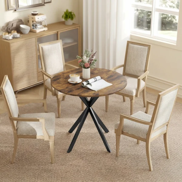 Ronde Keukentafel, 80 Cm, Compact Tafelblad, Spaanplaat, Metaal, Rustiek bruin