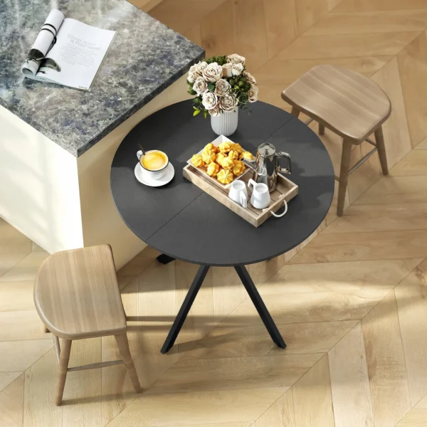 Ronde Keukentafel, 80 Cm, Compact Tafelblad, Spaanplaat, Metaal, Zwart