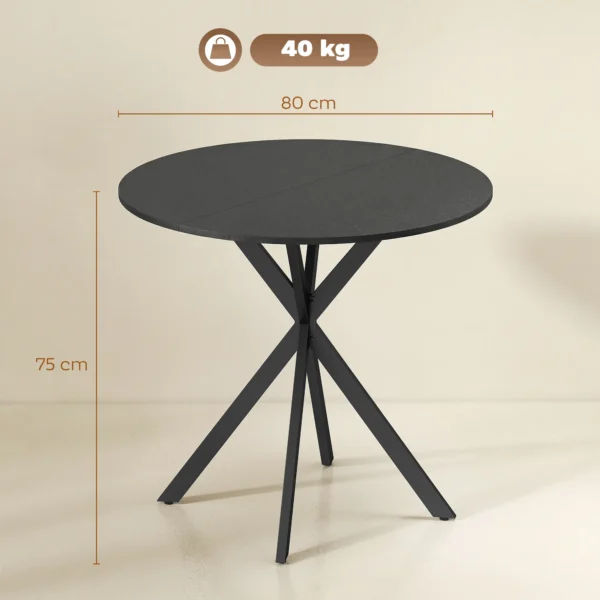Ronde Keukentafel, 80 Cm, Compact Tafelblad, Spaanplaat, Metaal, Zwart