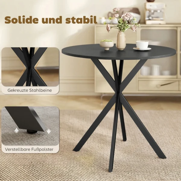 Ronde Keukentafel, 80 Cm, Compact Tafelblad, Spaanplaat, Metaal, Zwart
