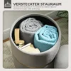 Ronde Opbergkruk, Fluweel Beklede Kruk Met Afneembaar Deksel, Gevoerde Zitting En Verborgen Opslagruimte, Lichtgrijs