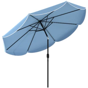 Ronde Parasol Balkonparasol Strandparasol Met 3 voudige Kanteling, Zwengel, 8 Spaken Ø265 X 235H Cm Hemelsblauw