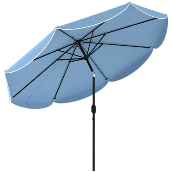 Ronde Parasol Balkonparasol Strandparasol Met 3 voudige Kanteling, Zwengel, 8 Spaken Ø265 X 235H Cm Hemelsblauw