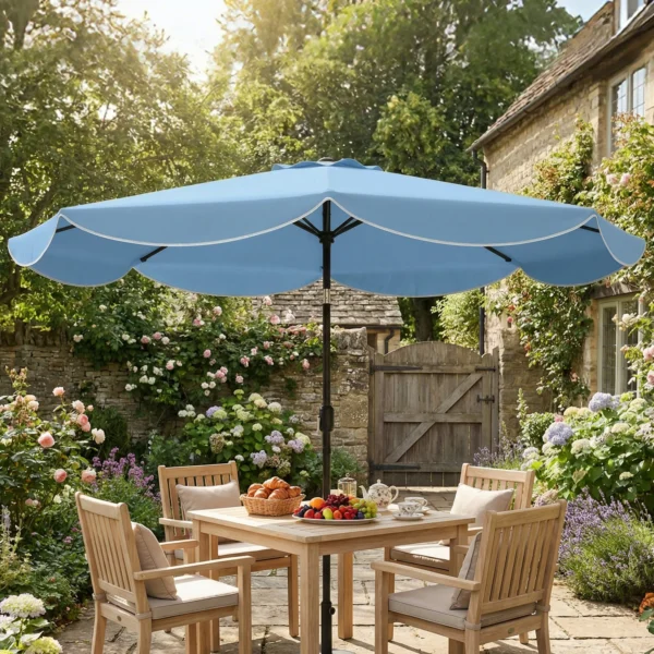 Ronde Parasol Balkonparasol Strandparasol Met 3 voudige Kanteling, Zwengel, 8 Spaken Ø265 X 235H Cm Hemelsblauw