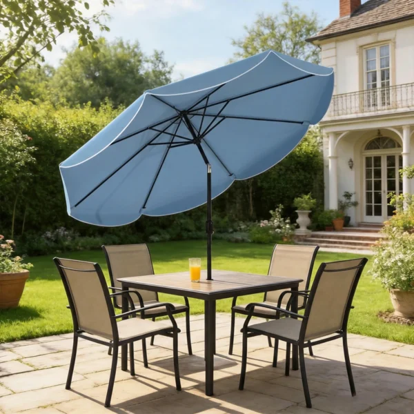 Ronde Parasol Balkonparasol Strandparasol Met 3 voudige Kanteling, Zwengel, 8 Spaken Ø265 X 235H Cm Hemelsblauw