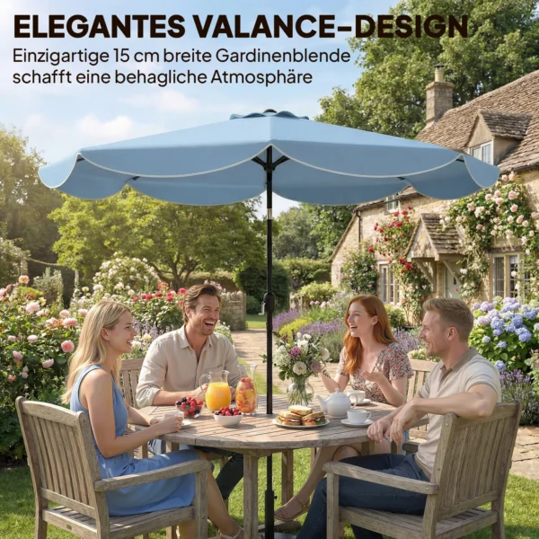 Ronde Parasol Balkonparasol Strandparasol Met 3 voudige Kanteling, Zwengel, 8 Spaken Ø265 X 235H Cm Hemelsblauw