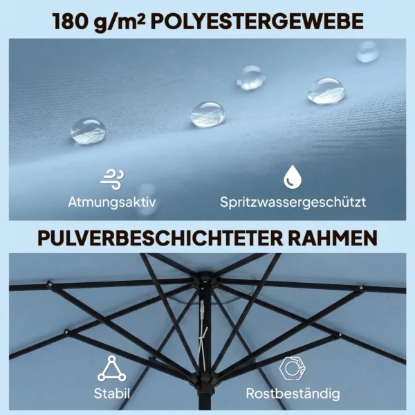 Ronde Parasol Balkonparasol Strandparasol Met 3 voudige Kanteling, Zwengel, 8 Spaken Ø265 X 235H Cm Hemelsblauw