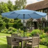 Ronde Parasol Balkonparasol Strandparasol Met 3 voudige Kanteling, Zwengel, 8 Spaken Ø265 X 235H Cm Hemelsblauw