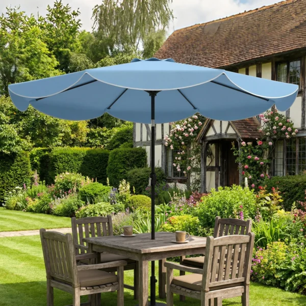 Ronde Parasol Balkonparasol Strandparasol Met 3 voudige Kanteling, Zwengel, 8 Spaken Ø265 X 235H Cm Hemelsblauw