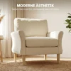 Samtgevoerde Fauteuil, Extra Grote Accentstoel Met Houten Poten, Leesstoel Voor Woon En Slaapkamer, Roomwit