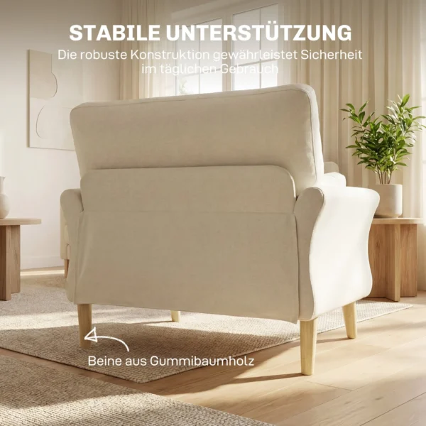 Samtgevoerde Fauteuil, Extra Grote Accentstoel Met Houten Poten, Leesstoel Voor Woon En Slaapkamer, Roomwit