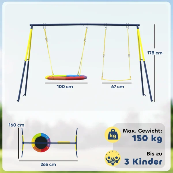 Schommelset Met Nestschommel En Verstelbaar Touw Voor Kinderen Van 3 8 Jaar 265x160x178 Cm Meerkleurig