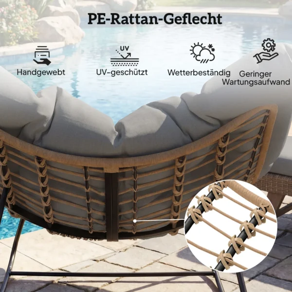 Schommelstoel Met Kussen, Weerbestendig, Tot 120 Kg Belastbaar Voor Woonkamer, Tuin, Gazon, Grijs