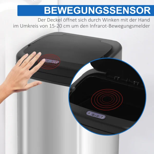 Sensor Prullenbak 20L Roestvrij Staal Automatische Prullenbak Met Bewegingssensor, Binnenbak 33 X 25 X 42,5 Cm Zilver+Zwart
