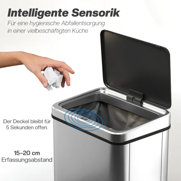 Sensor Vuilnisbak 40L Roestvrij Staal Automatische Vuilnisbak Met Soft Close Deksel Bewegingssensor 35,5 X 26 X 55 Cm Zilver