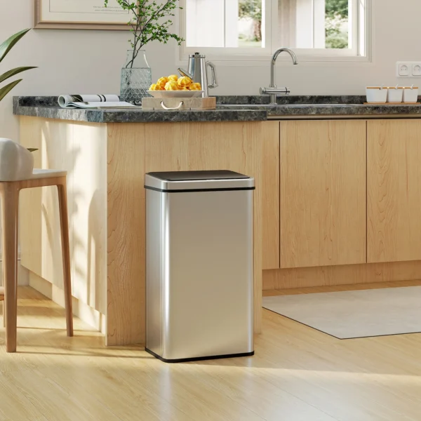 Sensor Vuilnisbak 50L Roestvrij Staal Automatische Vuilnisbak Met Soft Close Deksel Bewegingssensor 35,5 X 26 X 67 Cm Zilver