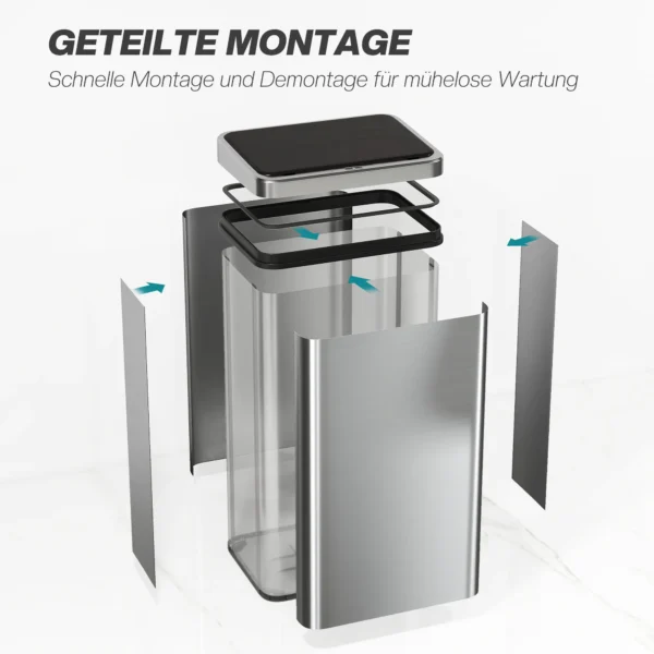 Sensor Vuilnisbak 50L Roestvrij Staal Automatische Vuilnisbak Met Soft Close Deksel Bewegingssensor 35,5 X 26 X 67 Cm Zilver