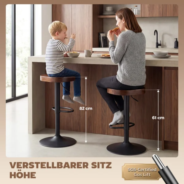 Set Van 2 Barkrukken, In Hoogte Verstelbare Draaistoelen Met Zadelzitting Van Iepenhout In Donkerbruin