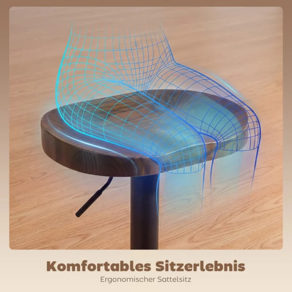 Set Van 2 Barkrukken, In Hoogte Verstelbare Draaistoelen Met Zadelzitting Van Iepenhout In Donkerbruin