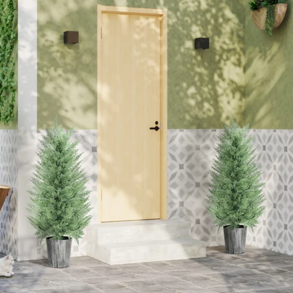 Set Van 2 Grote Kunstmatige Cipresbomen 90cm Kunstplant, Plastic Kunstmatige Planten In Pot 15 X 15 X 90 Cm Groen