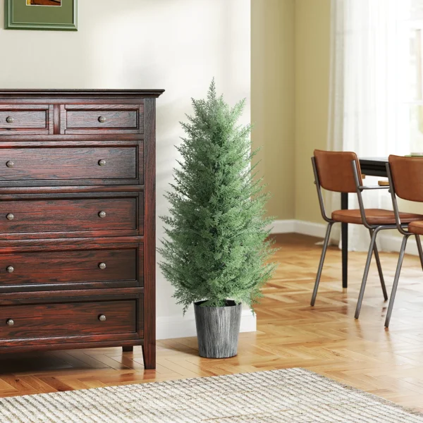 Set Van 2 Grote Kunstmatige Cipresbomen 90cm Kunstplant, Plastic Kunstmatige Planten In Pot 15 X 15 X 90 Cm Groen