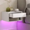 Set Van 2 Nachtkastjes Met RGB LED verlichting, Zwevend Nachtkastje Met Lade En Open Vak, Wit