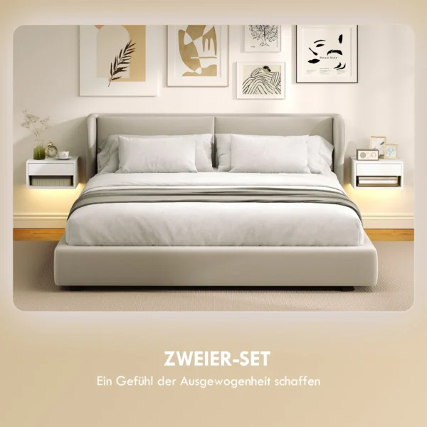 Set Van 2 Nachtkastjes Met RGB LED verlichting, Zwevend Nachtkastje Met Lade En Open Vak, Wit