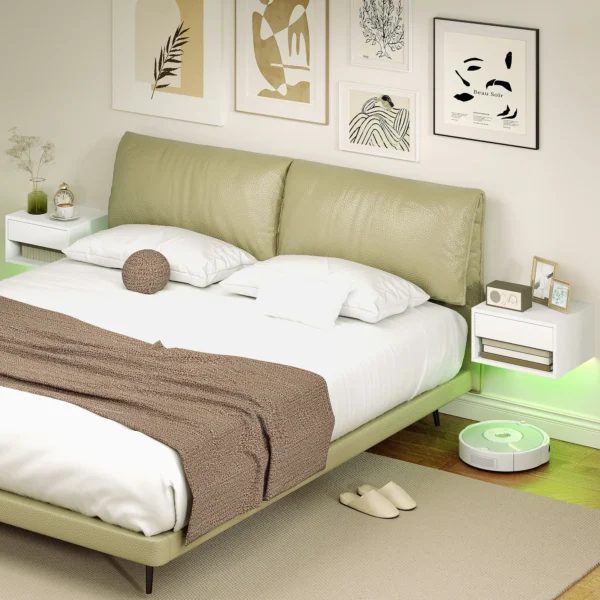 Set Van 2 Nachtkastjes Met RGB LED verlichting, Zwevend Nachtkastje Met Lade En Open Vak, Wit