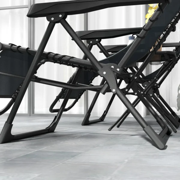 Set Van 2 Opvouwbare Zonneligstoelen Zero Gravity Met Hoofdsteunen Inclusief Bijzettafel Met 2 Drankhouders