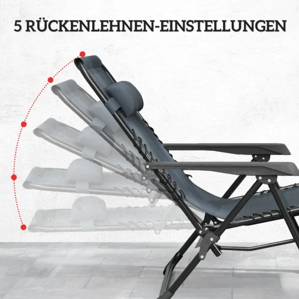 Set Van 2 Opvouwbare Zonneligstoelen Zero Gravity Met Hoofdsteunen Inclusief Bijzettafel Met 2 Drankhouders