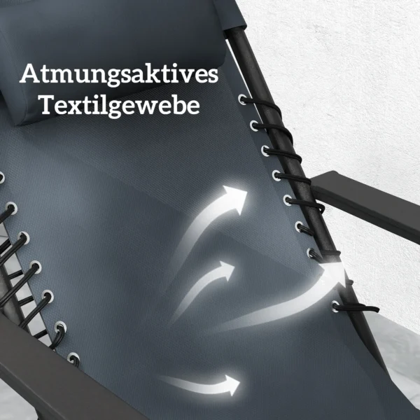 Set Van 2 Opvouwbare Zonneligstoelen Zero Gravity Met Hoofdsteunen Inclusief Bijzettafel Met 2 Drankhouders