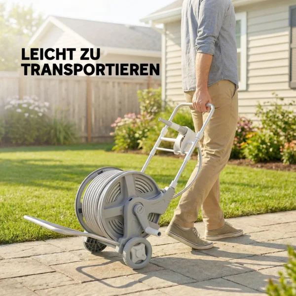 Slangenwagen 45 M Slanghaspel Met 2 Sproeipatronen, Kraanadapter Kruk 2 Wielen 45 X 44 X 78 Cm Grijs