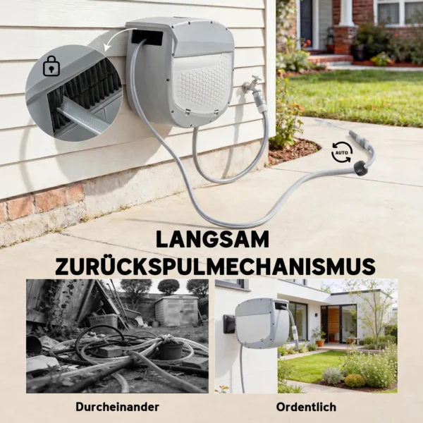 Slanghaspel Met Tuinslang Van 20 M, 180° Draaibaar, Slangdoos Met Automatische Oprolfunctie En Zelfvergrendeling