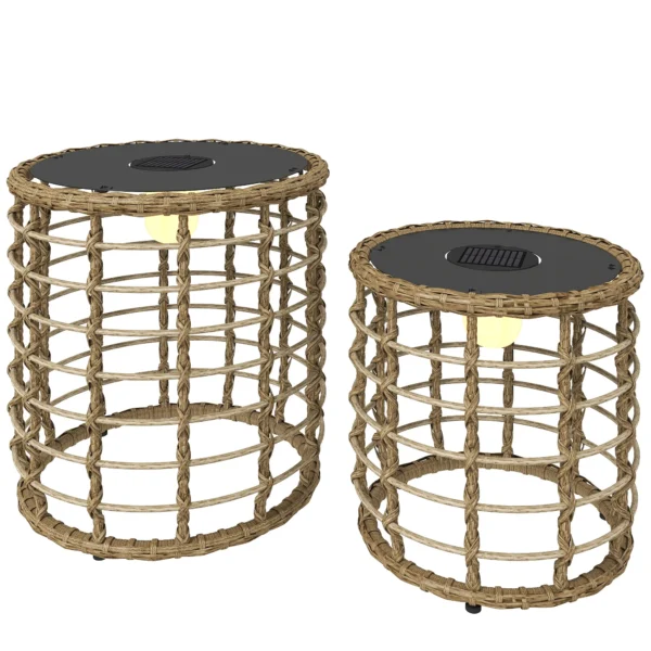 Solar Staande Lamp 2 delige Set Rattan Solarlampen Met Lichtsensor LED Solarlicht In Boho Stijl IP44