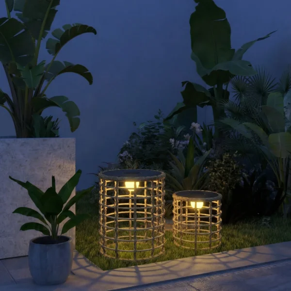 Solar Staande Lamp 2 delige Set Rattan Solarlampen Met Lichtsensor LED Solarlicht In Boho Stijl IP44