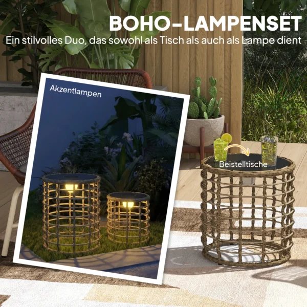 Solar Staande Lamp 2 delige Set Rattan Solarlampen Met Lichtsensor LED Solarlicht In Boho Stijl IP44