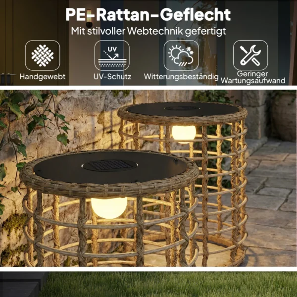 Solar Staande Lamp 2 delige Set Rattan Solarlampen Met Lichtsensor LED Solarlicht In Boho Stijl IP44