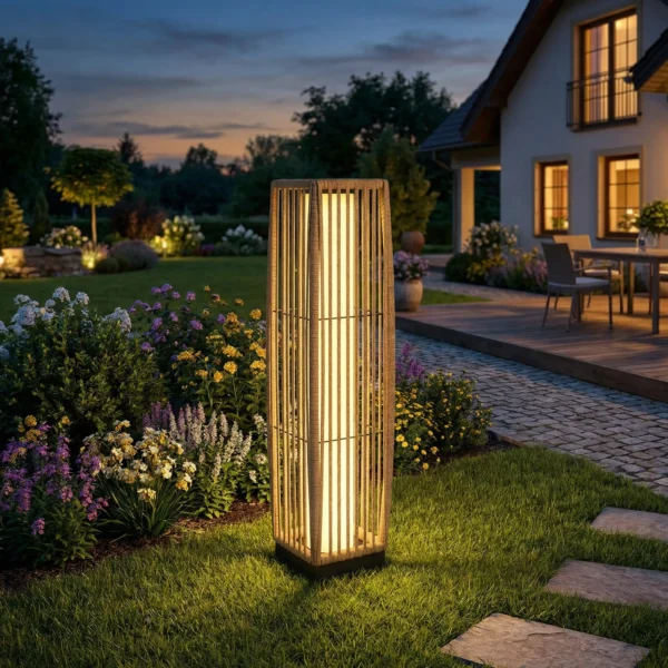 Solar Staande Lamp Rattan Solarlampen Met Lichtsensor Automatische LED Solarlicht In Boho Stijl IP44