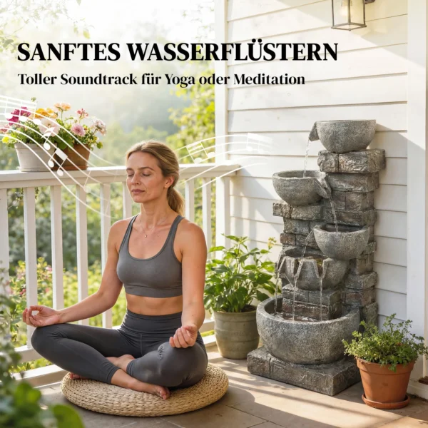 Springbrunnen Outdoor Aus Kunstharz Fünfstöckig Gartenbrunnen Mit LED Beleuchtung Pumpe Steinoptik 34 X 36 X 80 Cm