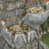 Springbrunnen Outdoor Aus Kunstharz Fünfstöckig Gartenbrunnen Mit LED Beleuchtung Pumpe Steinoptik 34 X 36 X 80 Cm