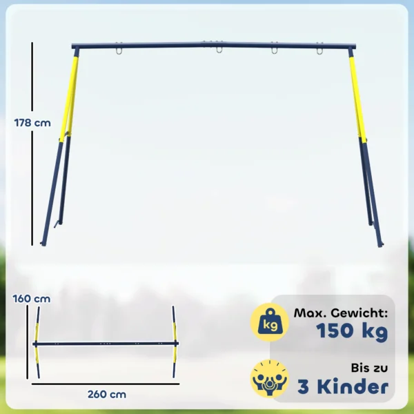 Stalen Schommelframe Schommelstructuur Tot 150 Kg Voor Nestschommel Kinderschommel Klimladder, 260 X 160 X 178 Cm, Blauw