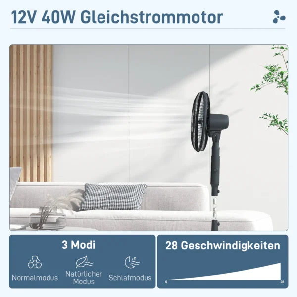 Stille Staande Ventilator Met Afstandsbediening, 3 Modi, 28 Snelheden, Muggenbescherming & Oscillatie, Zwart