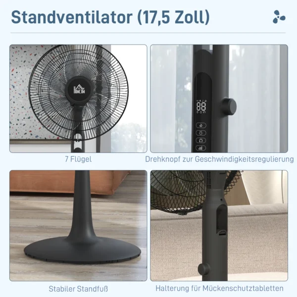 Stille Staande Ventilator Met Afstandsbediening, 3 Modi, 28 Snelheden, Muggenbescherming & Oscillatie, Zwart