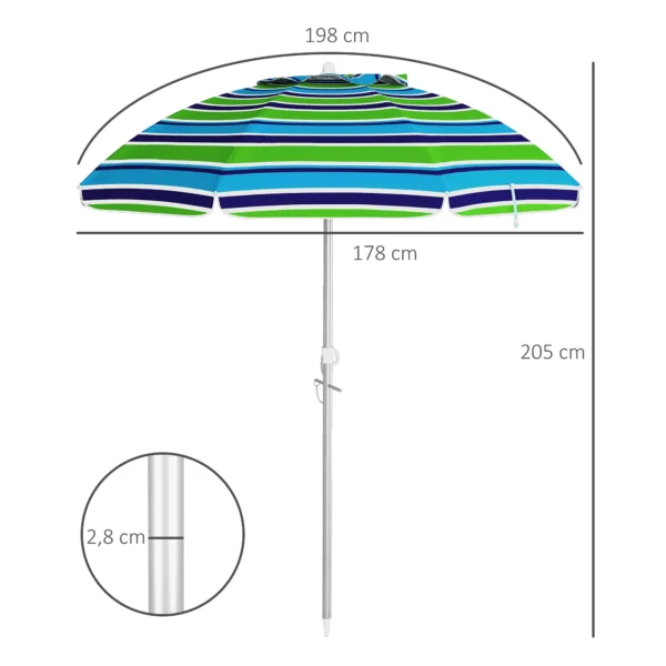 Strandparasol Ø178 Cm UV40+ Windbestendig Stabiel In Hoogte Verstelbaar Strandparasol Met Kanteling Ventilatie Tas Veelkleurig