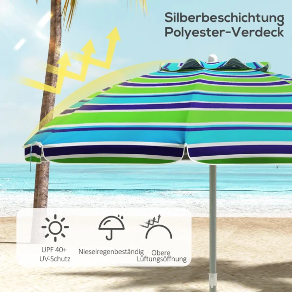 Strandparasol Ø178 Cm UV40+ Windbestendig Stabiel In Hoogte Verstelbaar Strandparasol Met Kanteling Ventilatie Tas Veelkleurig